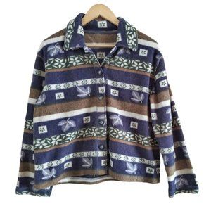 Leaf Print Stripe Neutral Tones Fleece Sweater